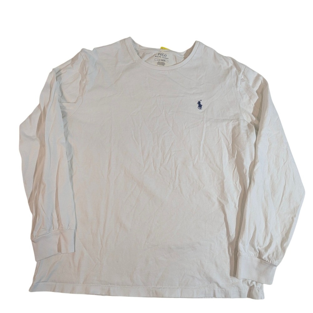 Polo Ralph Lauren Mens White Long‎ Sleeve Crew Neck T-Shirt Size Large READ